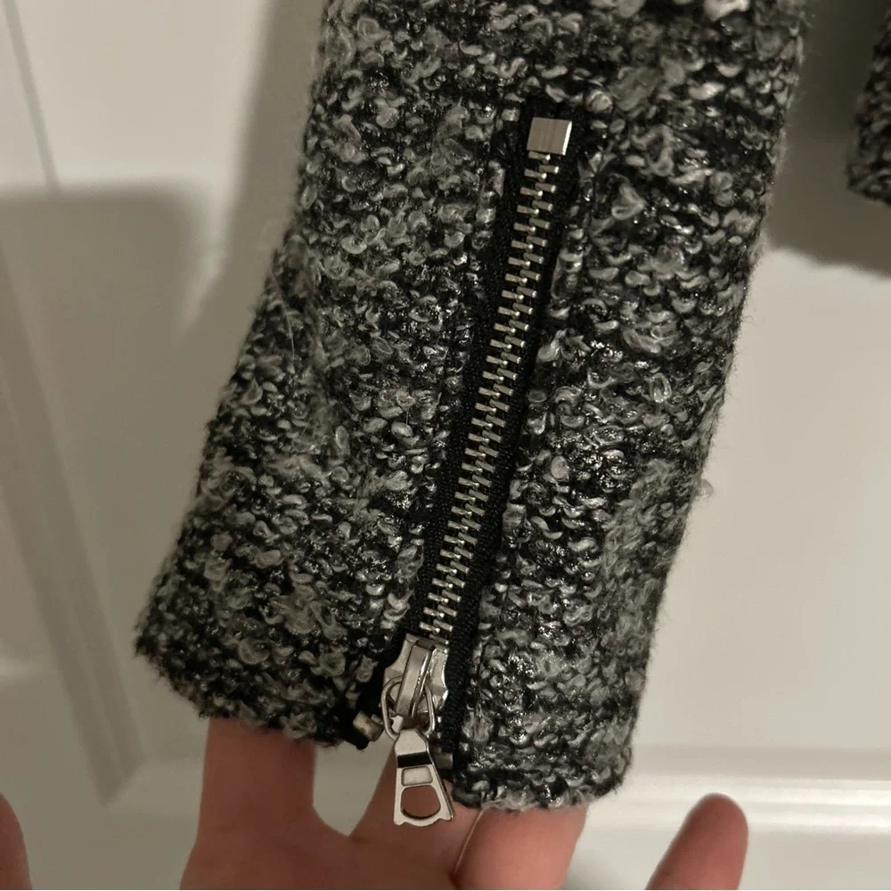 H&M Blazer Heathered Tweed Gray Moto Jacket Size 4